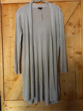 NWT- Talbots Petite Metallic Silver Long Ribbed Cardigan PM‎